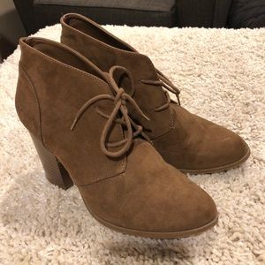 Forever 21 Tan Lace Up High Heel Booties